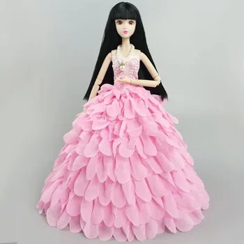 Roza Multi-layer Poročno Obleko Za Barbie Lutka Oblek, Obleke Princess Party Žogo Dolge Obleke Poročne Obleke Klobuk Pribor 1/6