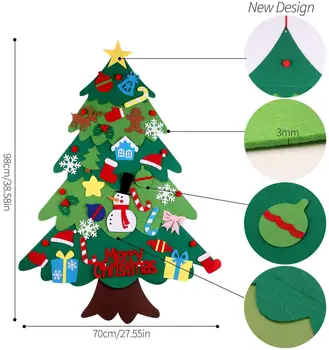 Čutiti Božično Drevo 3.2 ft DIY Steni Visi Xmas Tree z 32 kos Okraski 50 Niz Led Luči, Božični Okraski za Dom