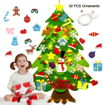 Čutiti Božično Drevo 3.2 ft DIY Steni Visi Xmas Tree z 32 kos Okraski 50 Niz Led Luči, Božični Okraski za Dom