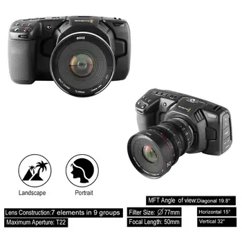 Meike 50mm T2.2 Velike Zaslonke, Ročno Ostrenje Prime Cine Objektiv za Olympus Panasonic M43 / za Fujifilm X-Mount / za Sony E-Mount