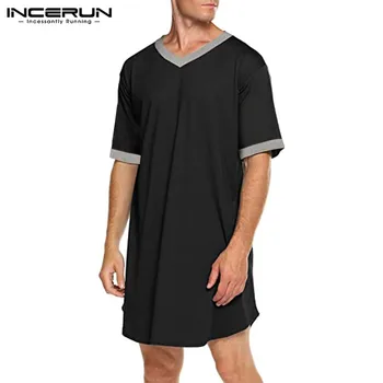 INCERUN Mens Nightgown Moda Mozaik Spanja Haljo Barva Sleepwear Človek Kratek Rokav kopalni plašč Svoboden V Vratu More S-5XL