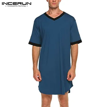 INCERUN Mens Nightgown Moda Mozaik Spanja Haljo Barva Sleepwear Človek Kratek Rokav kopalni plašč Svoboden V Vratu More S-5XL