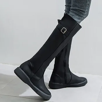 2020 Zimski Škornji Ženske Strani Zadrgo Krog Toe Kolen Visoko Ženski Čevlji Nepremočljiva Platformo Ravno Visoki Škornji Buty Damskie