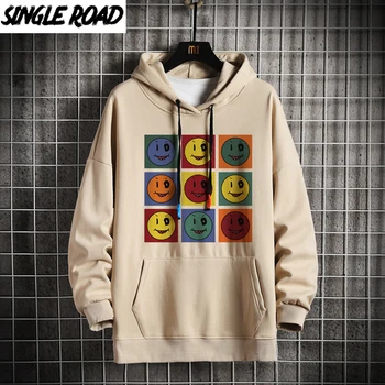 SingleRoad Mens Hoodies Moških 2020 Pozimi Nasmeh Print Majica Japonski Ulične Harajuku Prevelik Priložnostne Kaki Moški Pulover S Kapuco