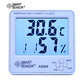PAMETNO TIPALO AS808 Temperatura Vlažnost Meter v Zaprtih prostorih Zunanji Termometer, Higrometer Velik LCD zaslon Koledar in Ura Budilka