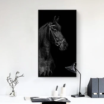 Črni Konj Glavo Živali Platno Slikarstvo Plakatov in Fotografij Skandinavskih Stenskih slikah, za dnevno Sobo Cuadros Doma Dekor