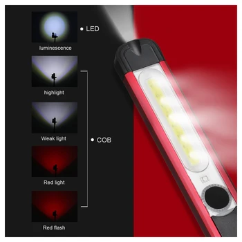 LED Svetilka COB Lučka za Kampiranje Svetilka Zunanja Razsvetljava Polnilna Delo Baklo USB Charge Močan Magnet Kovinski Shell Nepremočljiva