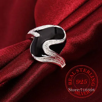 Visoko kakovost 925 Sterling Silver Obroči za Ženske Ženski Moški Črni Ovalni Cz Kristalno Infinity Obroč Bague Argent 925 Anillos Mujer
