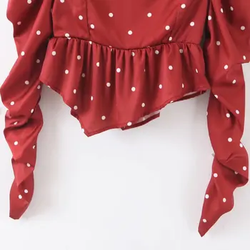 Oblikovalec stilsko za ljubezen limone labelle peplum bluzo in majico crimson asimetrični kvadratnih vratu puff rokav ruffles majica