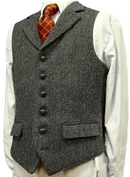 Zelena Formalno Tweed Waistcoat/Telovnik Volne Kost Zarezo river Plus Velikost Brown/Black/Mornarica /Blue Business formal
