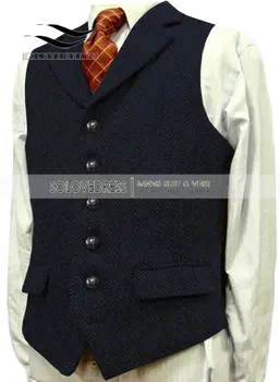 Zelena Formalno Tweed Waistcoat/Telovnik Volne Kost Zarezo river Plus Velikost Brown/Black/Mornarica /Blue Business formal