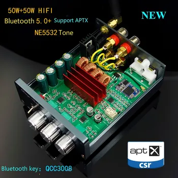 GHXAMP HIFI Stereo TPA3116 Bluetooth 5.0 Ojačevalec Zvočniki Stroj 50 W+50 W QCC3008 NE5532 Ton DC12V-24V APTX Novo 2019