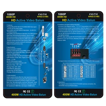 HD Aktivno Video Balun Posredujejo Pal/NTSC CVI /TVI/AHD /CVBS Video signala preko UTP DC 12V Napajanje do 400m,delo z passi