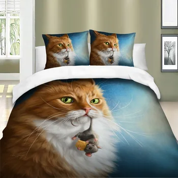 Aggcual tiskanja mačka pes posteljnina nabor king size srčkan hišne domačega tekstilnega rjuhe kritje nastavite zakonsko posteljo pillowcases Poliester be813