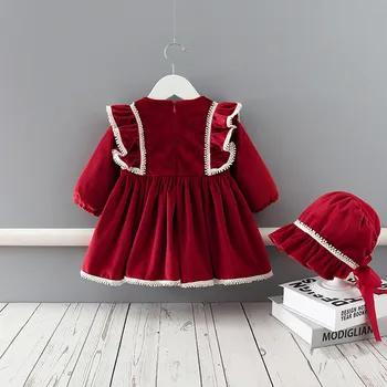Pozimi Obrabe Baby Dekleta Božič Oblačila, ki Otroke Obleke Zgostitev Žametno Obleko Dekleta Obleke s Kapo za Novo Leto 0-4T