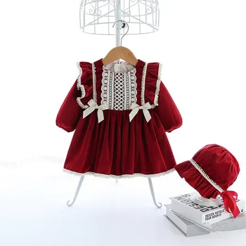 Pozimi Obrabe Baby Dekleta Božič Oblačila, ki Otroke Obleke Zgostitev Žametno Obleko Dekleta Obleke s Kapo za Novo Leto 0-4T