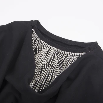 TWOTWINSTYLE Mozaik Tassel Diamant, Majica Za Ženske O Vratu Dolg Rokav Priložnostne Kratek Vrhovi Ženska Moda Nova Oblačila 2020