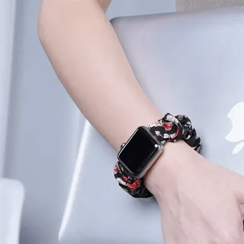 Zadrgo Scrunchies Band za Apple Watch Mehko Vzorec Natisnjene Elastične Tkanine Raztegnejo Scrunchy Retro Trak za iwatch 5 4 3 2 1