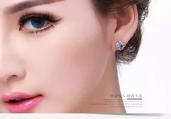 Klasične blagovne znamke clover purper kristal ametist dragih kamnov, diamante stud uhani za ženske 18k belim zlatom, srebrom brincos nakit