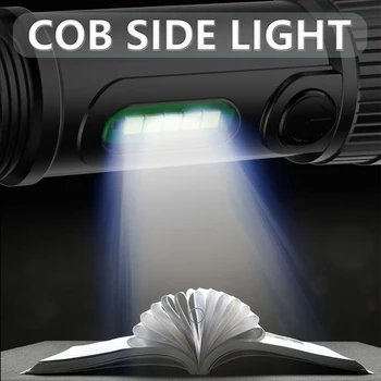 Zmogljiv USB Polnilna Svetilka Prenosni Vgrajeno Baterijo Svetilka LED Svetilko z COB Strani Lahka, Vodotesna Svetilka
