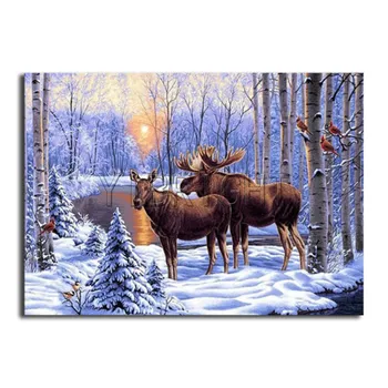 DIY 3D Diamond mozaik jelena Celoten Krog Diamond slikarstvo sneg, gozd, jezero, Polno Kvadratnih Diamond vezenje Navzkrižno šiv krajine