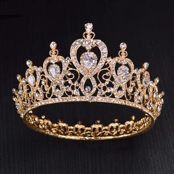 Zlato Baročna Poroka Celoten Krog AAA Cirkon Krono Vintage Veliko Kristalno Tiara Za maturantski Poroko Inscenacija Queen Dodatki za Lase