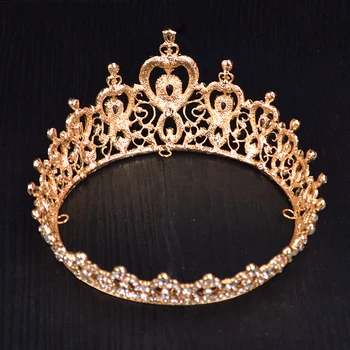 Zlato Baročna Poroka Celoten Krog AAA Cirkon Krono Vintage Veliko Kristalno Tiara Za maturantski Poroko Inscenacija Queen Dodatki za Lase
