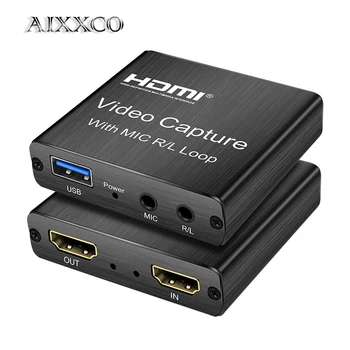 AIXXCO HDMI-združljive Video posnetke, Zajemanje Kartico 1080p Igre Capture Card USB 2.0 Diktafon Polje Naprave za Živo Pretakanje Video Snemanje