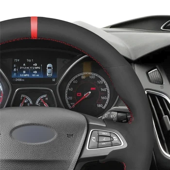 MEWANT Črni Usnjeni Volan Kritje Za Ford Focus (RS | ST | ST-Line) Kuga (ST-Line) Ecosport (ST-Line)