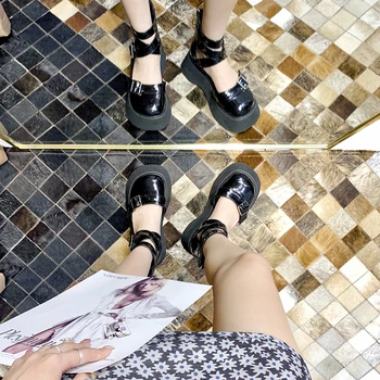 Japonska gotska temno lolita čevlji ljubek Ravno Platforma Čevlji kawaii čevlji letnik Mary Jane krog glave čevlji loli cosplay cos