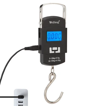 Polnjenje prek kabla USB Žep Prenosni Visi Obsega 55kg/10 g LCD-zaslon Digitalni Elektronski ročni Kavljem Bilance Tehtanje z Backligh