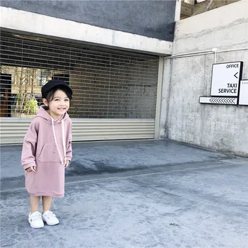 Spomladi leta 2019 Otrok, Dolg Rokav Obleka za Malčke Dekliška Dolg Rokav Moda z Pismo Nazaj Bombaža Dolgo Hoodies Otroci Hooded Obleko