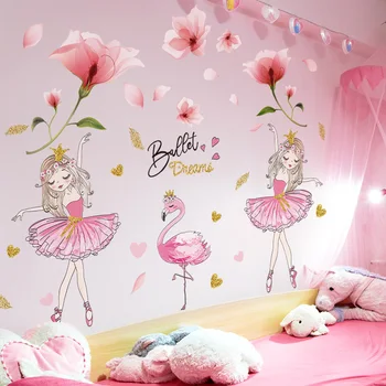 [SHIJUEHEZI] Roza Cvetovi Rastlin Stenske Nalepke DIY Dekle Flamingo Živali Stenske Nalepke za Otroke, Spalnica, Otroška Soba Dekoracijo Doma