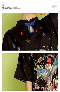2020 Pomlad Chinses Letnik Ženske kratek rokav Cheongsam Srajce Lady Nacionalni zmaj Bluze Lady Chineses tiskanja Vrhovi