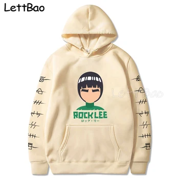 Rock Lee Visoko Hoodies Unisex Naruto Harajuku Japonski Anime Natisnjeni Moški pulover s kapuco Moški Ulične Mode Športna Majica Plašč