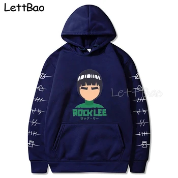 Rock Lee Visoko Hoodies Unisex Naruto Harajuku Japonski Anime Natisnjeni Moški pulover s kapuco Moški Ulične Mode Športna Majica Plašč
