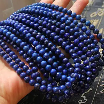 Razred A na Naravno Modrem Lapis Lazuli Kamen Biseri 4 5 6 7 8 9 10 mm Krogu Gladko Prostor Gem Kamen za DIY Nakit Ogrlica Dodatki
