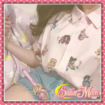 Anime Sailor Moon Letnik Bluzo Majica Zajček Bunny Anime Kawaii Roza Cosplay