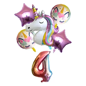 6pcs Rainbow Unicorn Star Balon Dekle Rojstni dan Okraski Številko Folija Balon Otroci Samorog Stranko Poroko Dekor Dobave