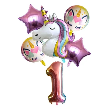 6pcs Rainbow Unicorn Star Balon Dekle Rojstni dan Okraski Številko Folija Balon Otroci Samorog Stranko Poroko Dekor Dobave