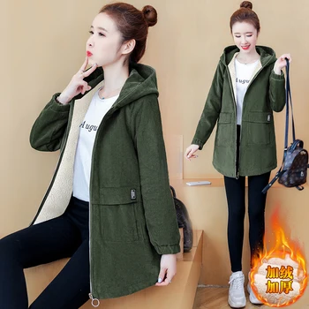 Velvet Plašči In Jopiči Za Ženske Do Leta 2020 Zimska Oblačila Hooded Zip Dolg Plašč Korejski Modnih Oblačil Plus Velikost Vojske Zelena