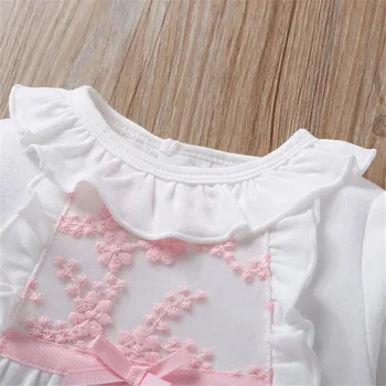 Newborn Baby Girl Obleke 3D Cvet iz Enega Kosa Jumpsuit Jeseni Dolg Rokav Ogrlicom Footie Obleka, Klobuk Obleko Oblačila Bombaž Set
