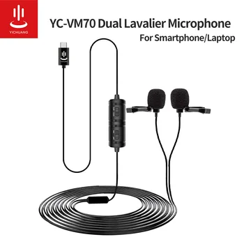 YICHAUNG VM70 Dvojno Lavalier Mikrofon Tip-C vtič mini Lavalier Lape Mikrofonom za Pametni telefon/Prenosnik