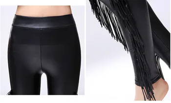 Evropa slog najnovejši tassel slim Faux Usnja PU ženske hlače 2019 jeseni mode visoko pasu črna ženska Svinčnik Hlače gx1090