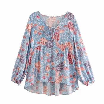2020 Pomlad Poletje Novo Rajon Tiskanja Dolgo Sleeved Majico goth zaraing-slog za vadiming sheining ženske bluzo majica Sdt9424