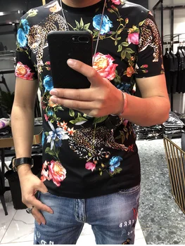 Evropski modni vroče prodajo tiskanih moška majica kratek rokav visoke kakovosti majica s kratkimi rokavi moški