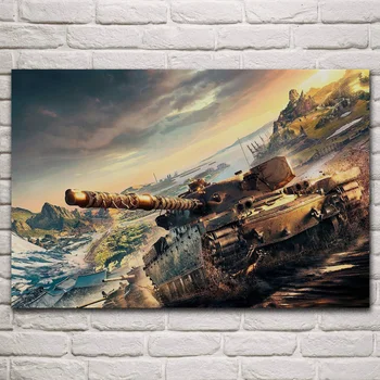 Tank war wot grunge vojaške boj fantasy dnevni sobi doma wall art dekor les, okvir tkanine plakat KN507