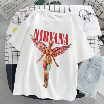 Oblačila za Poletje Harry Styles Harajuku Gothic Tisk Svoboden T shirt Nirvana Kurt Cobain Rock ženske Svoboden pismo Tee Oversize vrhovi