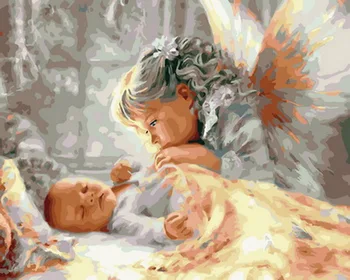 Unframe diy olje slika oljnih slik z številkami barvo s številko za dom dekor 4050cm angel z baby