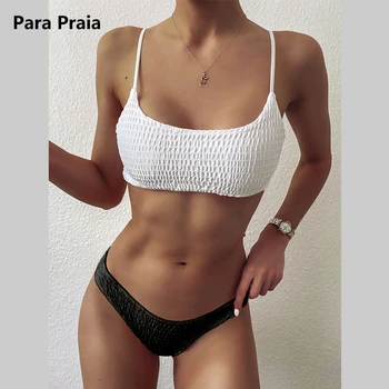 Par Praia Seksi Bandeau Bikini 2020 Tangice kopalke za Ženske Brazilski Bikini Komplet Povodcem Bikini Črnih Push Up Biquini